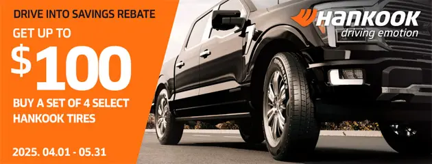 Truck with Hankook tire rebate offer.