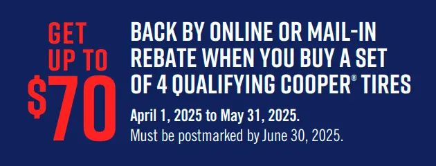Rebate offer for Cooper tires purchase.