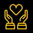 Group 109 Hands holding heart icon on black background.