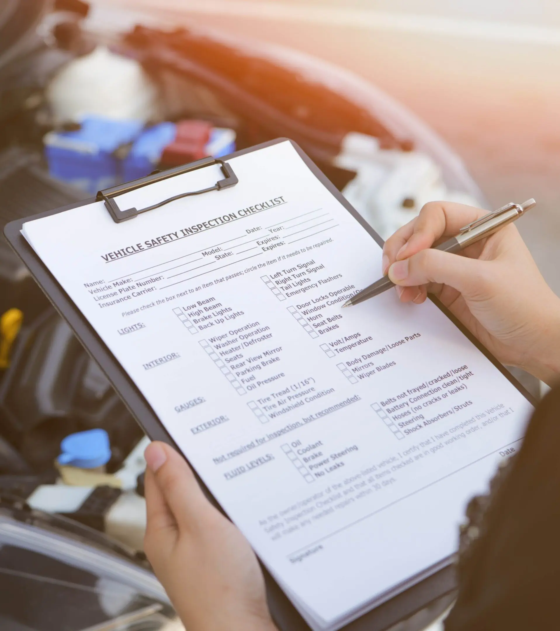 jpeg-optimizer_GettyImages-1492435311 Mechanic filling out vehicle safety checklist.