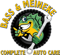 Smiling fish with wrench, auto care logo.